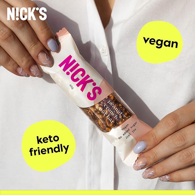 NICK'S Peanut Chocolate Snack Bar, Keto Nut Snack for Sports, Hiking & Outdoor Activities, 1G sugar, 3G net carbs, healthy snack bar (pack of 12)