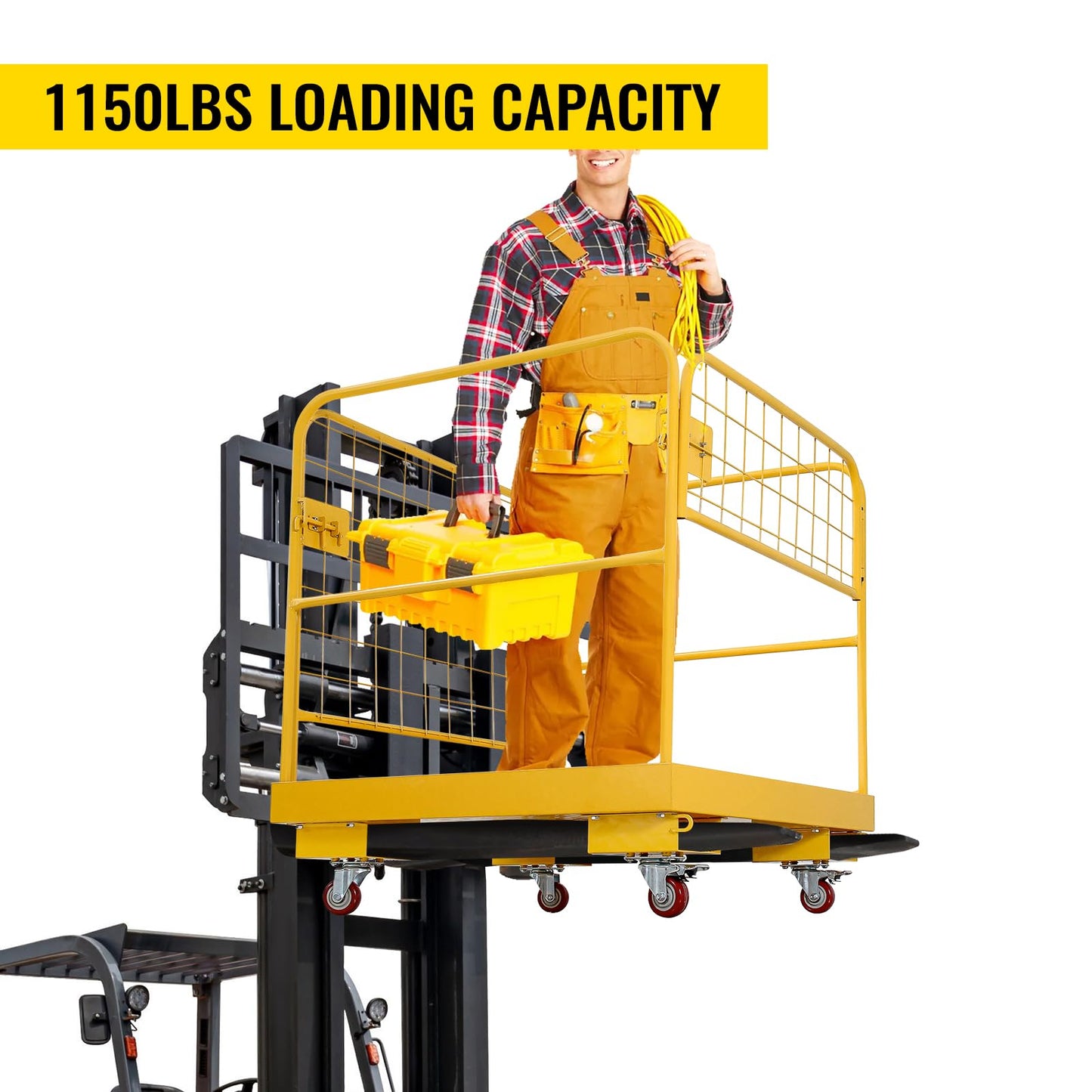 Forklift Safety Cage, 1200 LBS Yellow Capacity Forklift Work Platform with Safety Harness, Collapsible Lift Basket Aerial Platform for Lifting Loader,36"-A