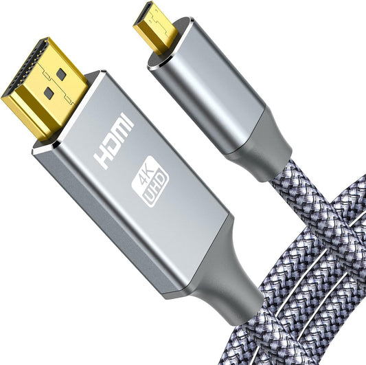 4K 4K@60Hz A6000, A6300, 6FT Micro HDMI to HDMI Male Cable Adapter, HDR Nylon Braid Cord for GoPro Hero, Zfc, RPi