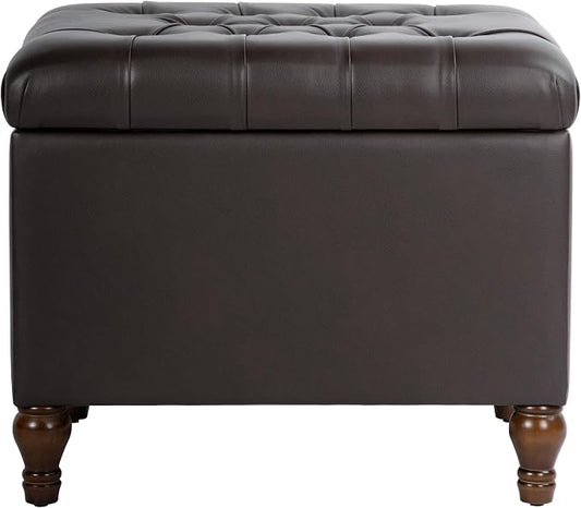 Spatial Order Medium Tufted Storage Ottoman - Espresso Brown Faux Leather