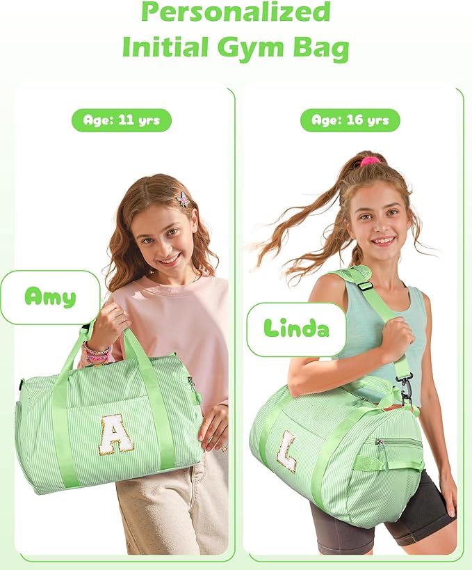 Dance Recital Gifts for Girls, Girl Gym Bag, Kids Monogram Overnight Duffel Bags with Shoe Compartment, Personalized Travel Bag with Makeup Pouch, Cheer Stuff for Granddaughter (Letter T)