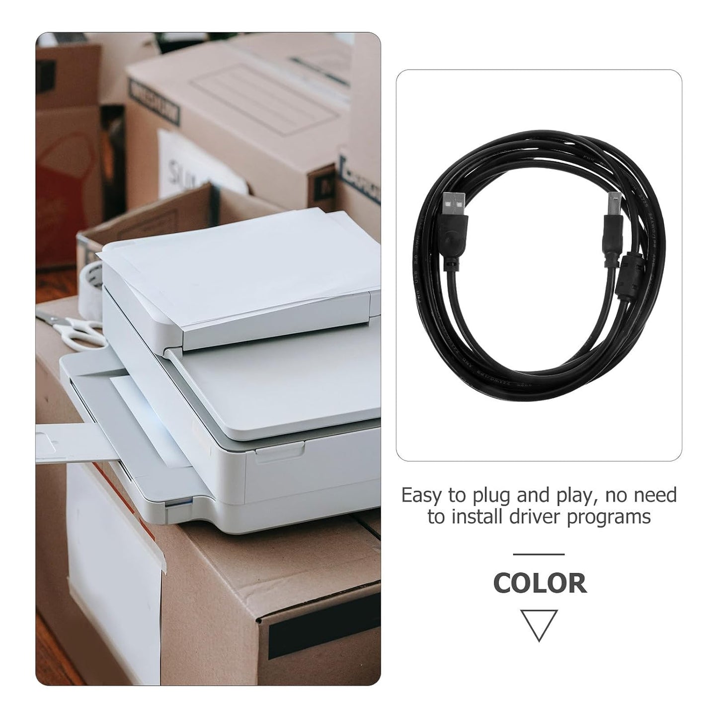 2.0 3 USB Printer and Copier Cable Meter Black, USB Cable for Fax Machine and Computer, Office and Home Printer