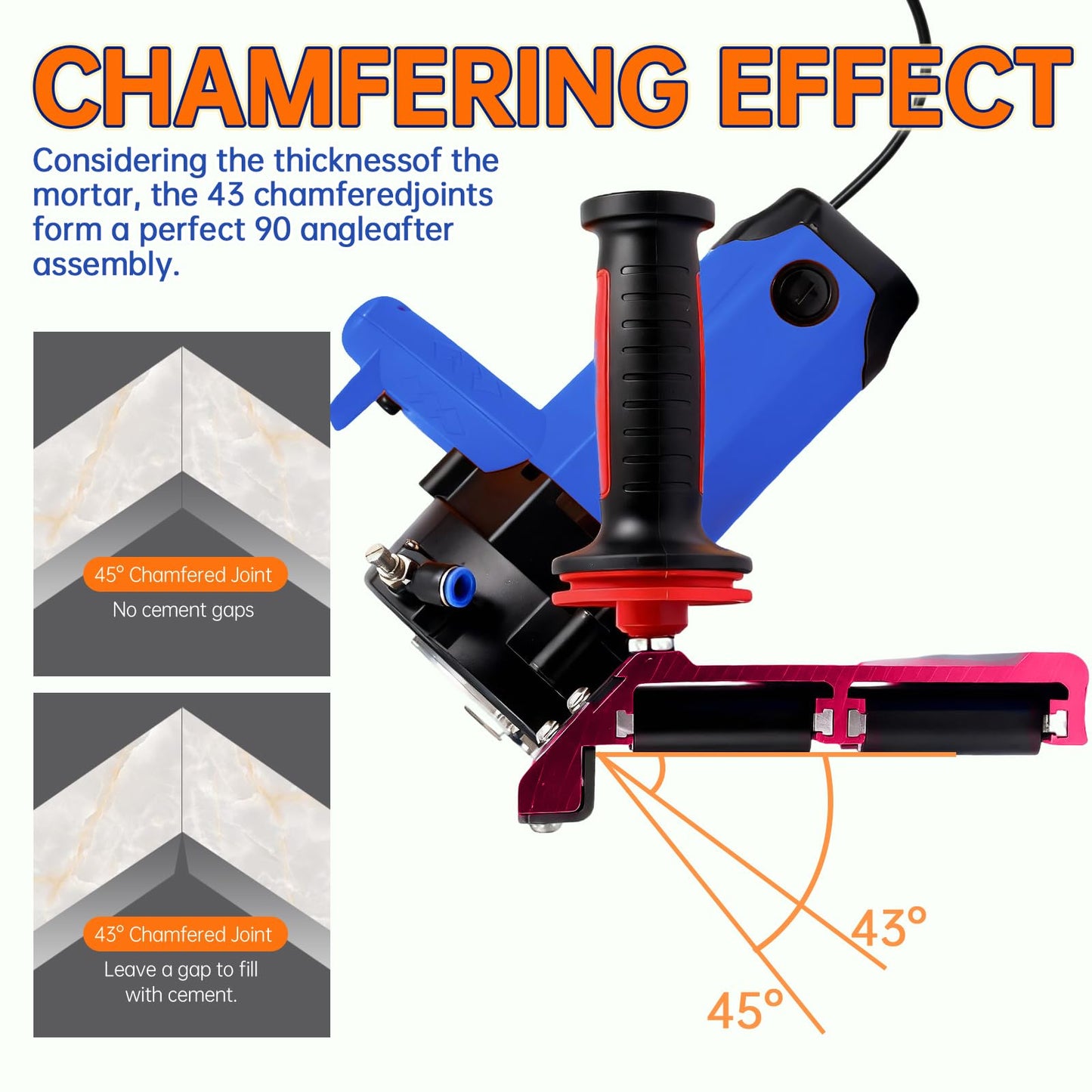 1800W Tile Beveling Tool, 43° Chamfer Machine with 16-Roller Base, Water Cooling & Dust Bag, Edge Bevel Cutter for Porcelain, Ceramic Tile, Marble & Stone