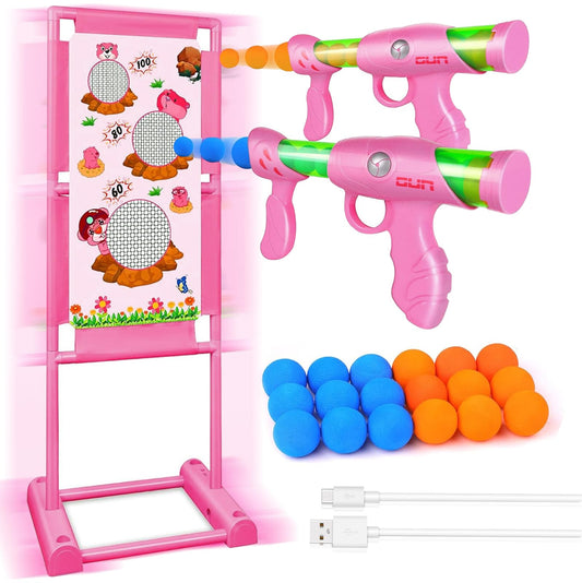 TIGTECGAME Upgraded Moving Shooting Game Toy for Boy Girl Age of 5 6 7 8 9 10 11 12 Years Old Includes Shooting Target & 2 Blaster Guns & 18 Foam Balls - Ideal Christmas Birthday Gift for Kids