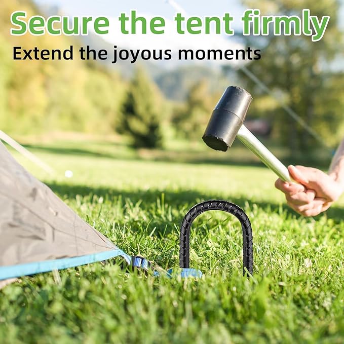 Black Trampoline Stakes Anchors High Wind 12inx6mm Galvanized U Hook 20pcs Rebar Stakes – Heavy Duty Ground Anchors for Trampoline,Yard & Inflatable,Landscape Metal Stakes for Outdoor Decorations