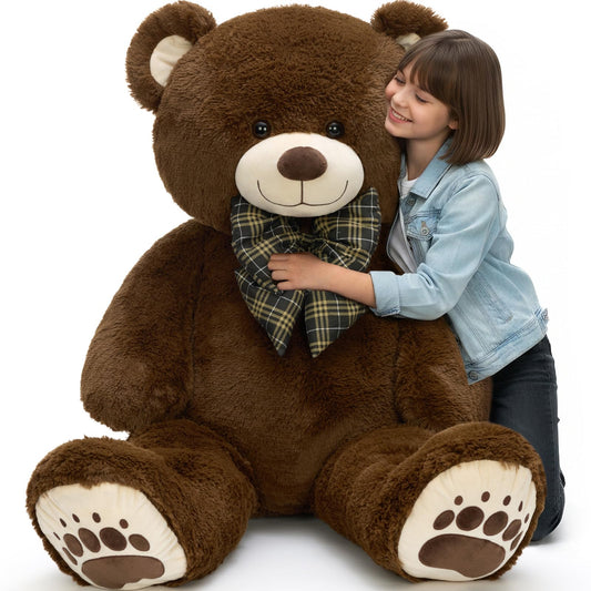 Karister Giant Teddy Bear 4 Feet, Lifesize Chocolate Brown Soft Plush Stuffed Animal with Bow Tie & Big Belly for Kids Girls Boys, Hugging Bear Birthday Gift for Girlfriend Valentines Christmas