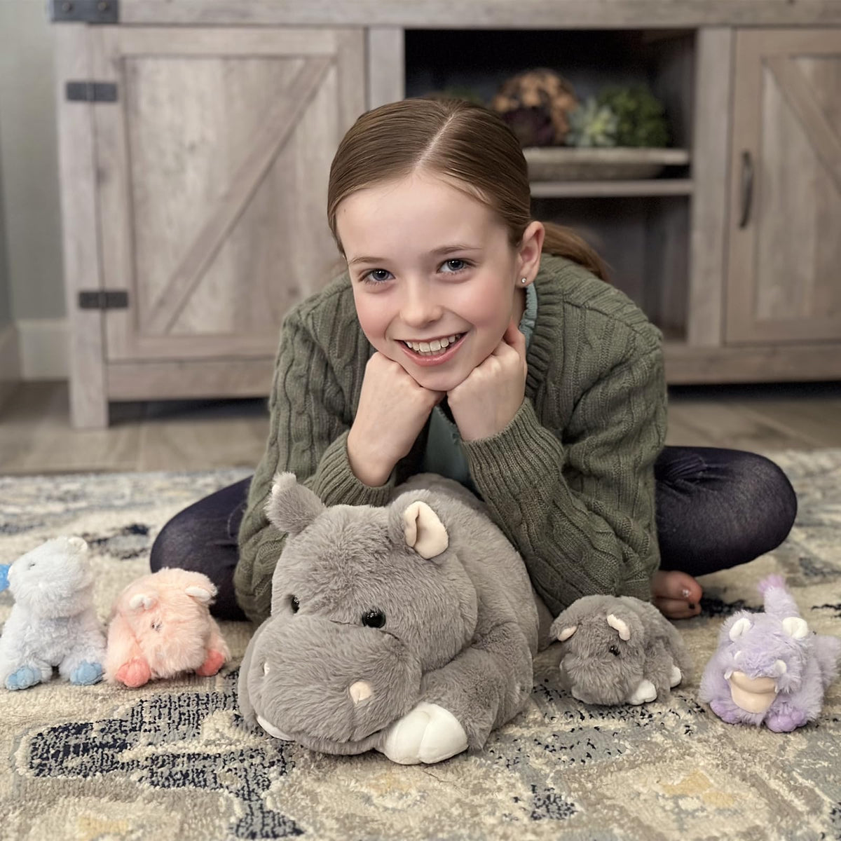 Tezituor 5Pcs Hippo Stuffed Animals Toy with Babies, 16'' Large Mommy Stuffed Hippo Plushies with 4 Cute Babies, Cute Hippopotamus Plush Body Pillow for Boys Girls