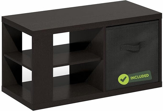 Furinno Viola Coffee Table, 3-Tier Modern Center Table with 1.2 Thick Tabletop, Side Table with Open Shelf and Storage Bin, for Living Room, Bedroom, Home Office, Black Dark Oak