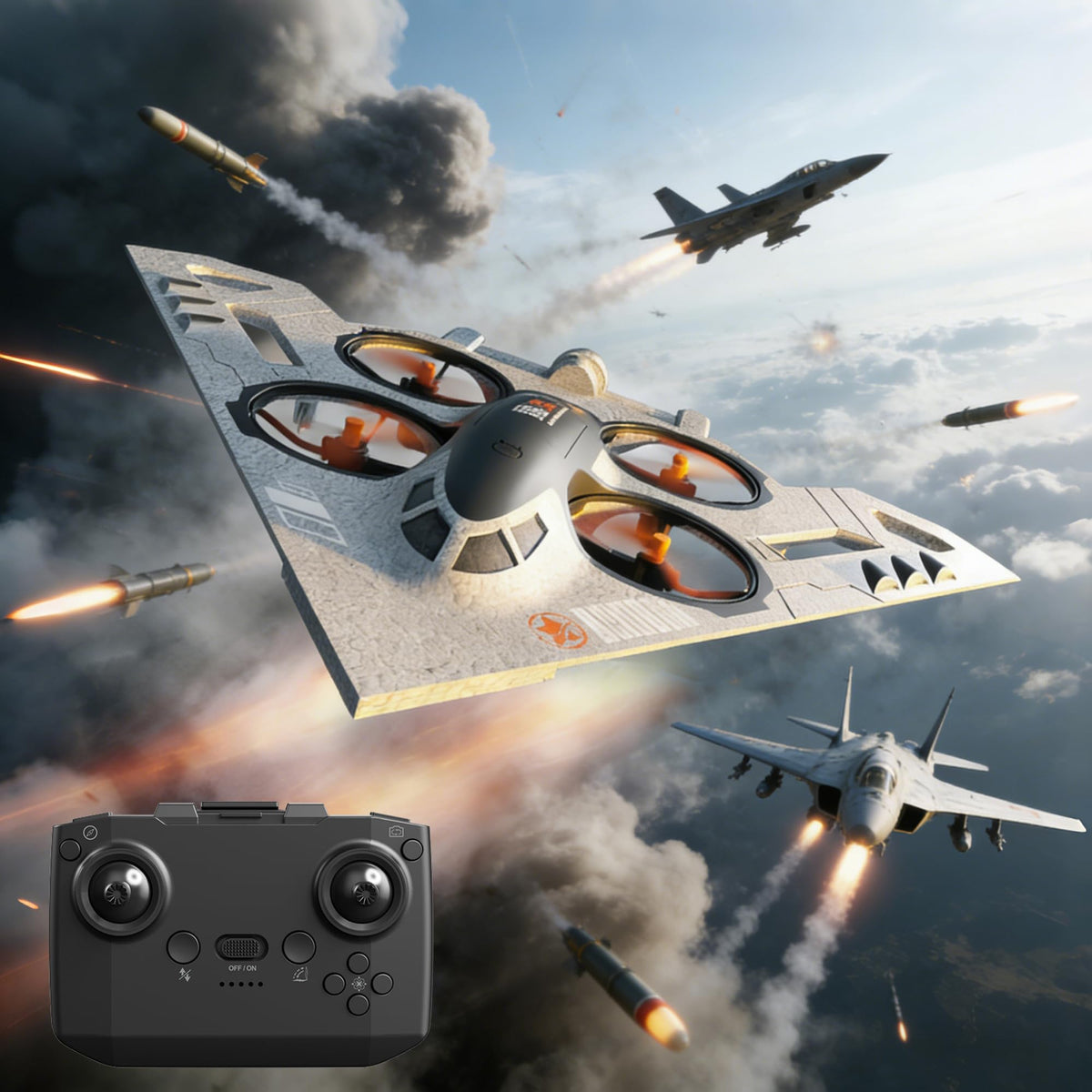 Virellia 3-in-1 RC Drone for Land Sea Air, H20 Remote Control Bomber RC Airplane with Cool Lights, 360° Flip, 3 Driving Mode and Collision Protection, Foam RC Drone Toy Gift for Boy Girl, Silver