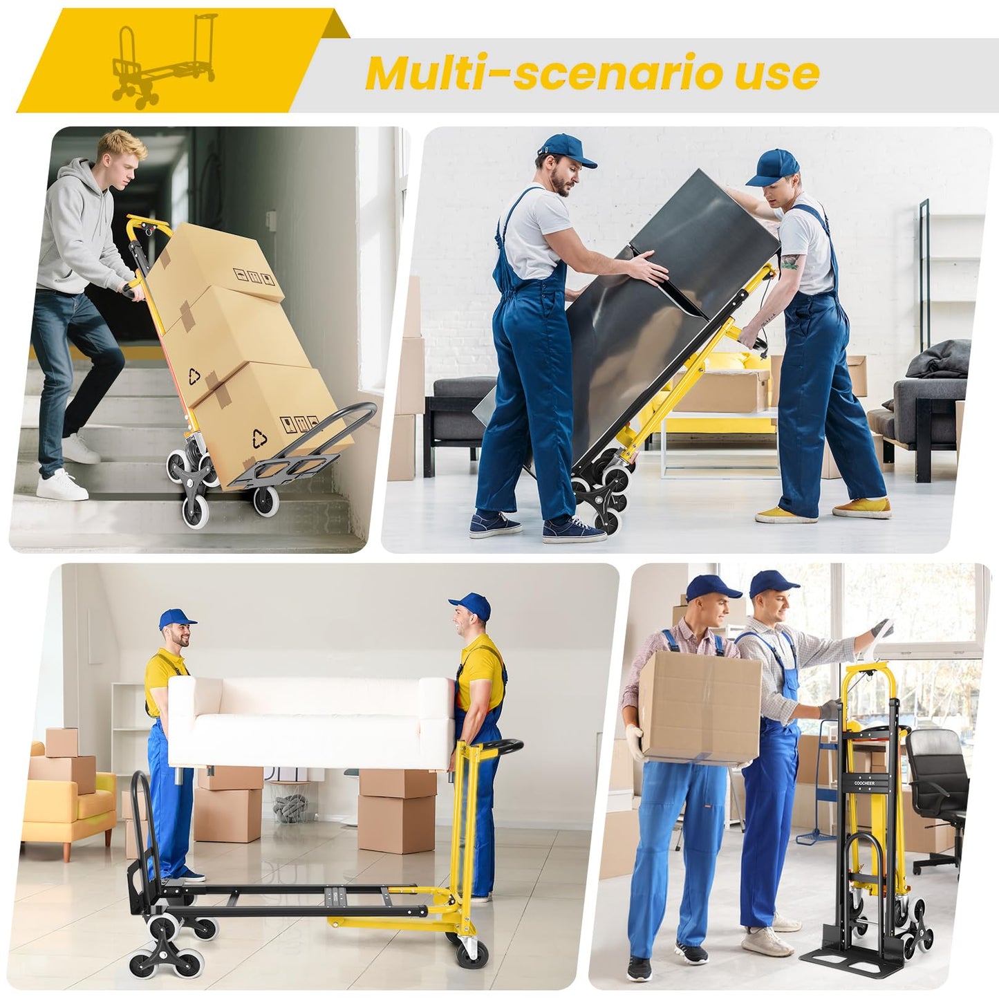 1000LBS Stair Climbing Hand Truck, 3-in-1 Folding Aluminum Dolly, Heavy Duty Convertible Cart for Warehouse, Home, Office & Transport Moving(Yellow)