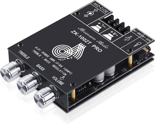 2.0 5.0 200W 12-24V 2.0 Channel Bluetooth Amplifier Board HiFi Subwoofer Audio AMP with Treble and Bass, BT USB and AUX