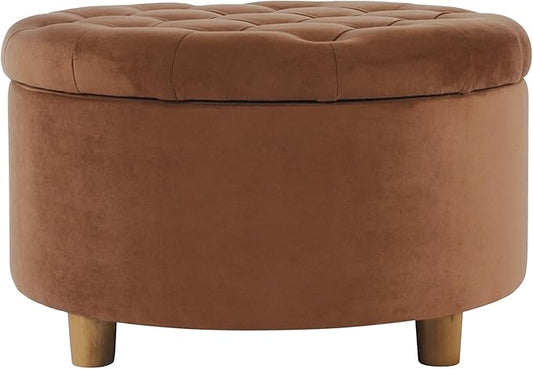 Homepop Home Decor | Button Tufted Velvet Round Storage Ottoman | Ottoman with Storage for Living Room & Bedroom, Spice Orange Velvet