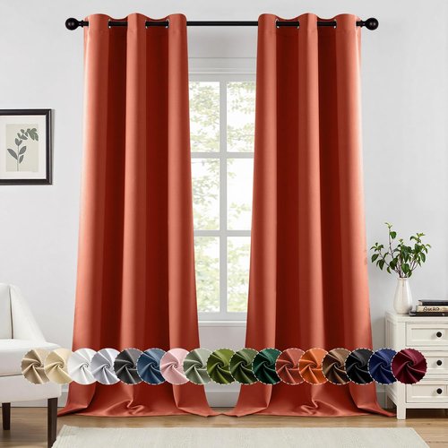 MIULEE Burnt Orange Blackout Curtains - Thermal Insulated Room Darkening Drapes | 96 Inches Long, 2 Panels