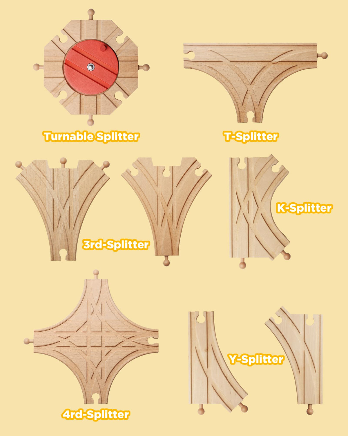 SainSmart Jr. Wooden Train Track 8pcs, Track Expansion Compatible with All Major Brands Toddler Railway Toy Train Set Boys Train Set 3+