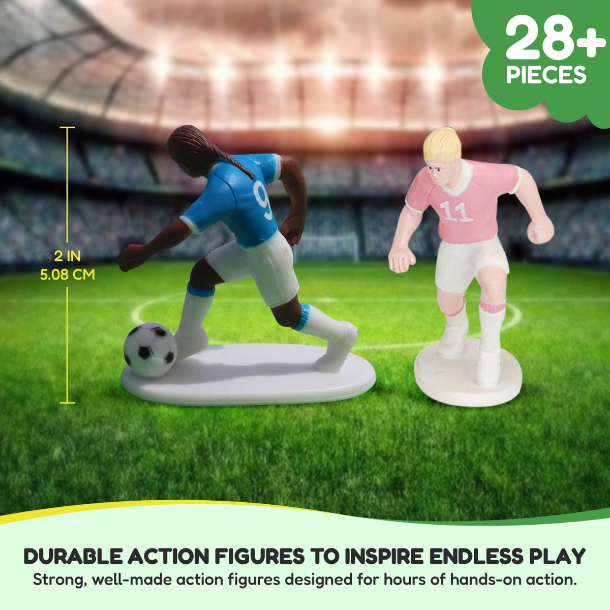 Kaskey Kids Soccer Girls, Pink vs. Blue, 27 Pieces in Each Set, Includes 2 Teams, Accessories, and Travel Storage Case, Nostalgic Sports Action Figures for Imaginative Play, Ages 3 and Up