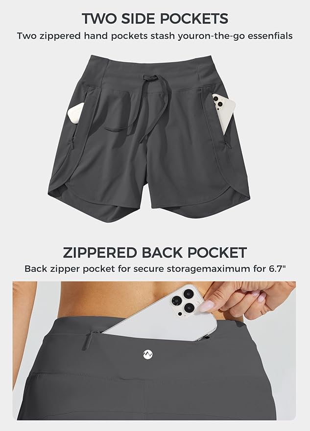 Willit Women's 7" Athletic Running Shorts Long Workout Hiking Shorts Quick Dry High Waisted Active Zipper Pocket(3X-Large)