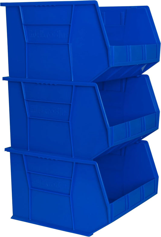 Akro-Mils Plastic Storage Bins - Space-Saving Stackable Organizers for Garage & Pantry | Blue, 18" x 16" x 11", 3-Pack