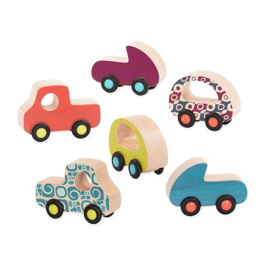 B. toys – Wooden Toy Cars Set with 6 Colorful Vehicles for Kids & Toddlers – Durable Trucks – Easy – Grip Kids Toys for Ages 1+