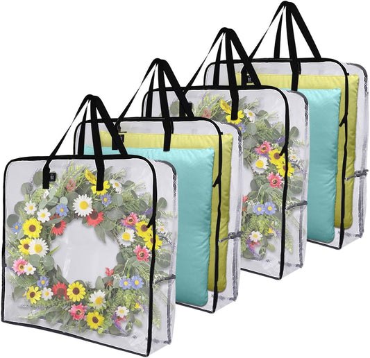 VENO Clear Moving Bags - 4 Pack Heavy Duty Storage Totes for 30" Wreaths, Clothes & Bedding