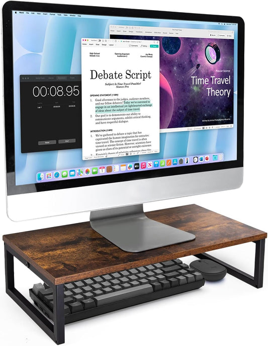 20 Inch ARCOBIS Monitor Riser, Wood & Metal Computer Monitor Stand Riser for Desk, Rustic Brown