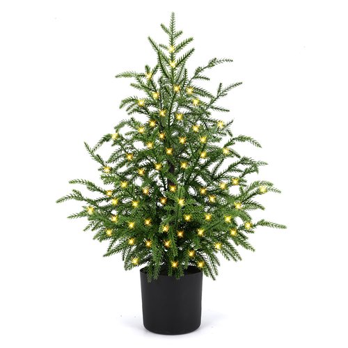 ENVEN 2FT Artificial Norfolk Pine Christmas Tree – Tabletop Faux Tree Unlit/Prelit with 50 LED Lights & 8-Function Battery Box, Pre-Assembled Holiday Decor for Home or Office (Prelit-2FT-1Pack)