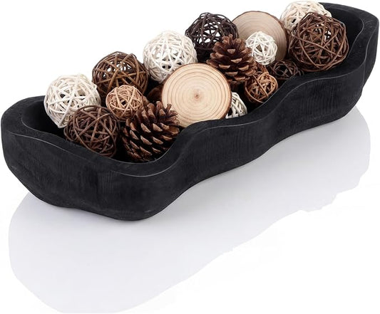 Nuogo 14 Inch Wavy Live Edge Dough Bowl Large Size Wood Rustic Dough Bowl Decorative for DIY Farmhouse Home Supplies Kitchen Decoration, Black