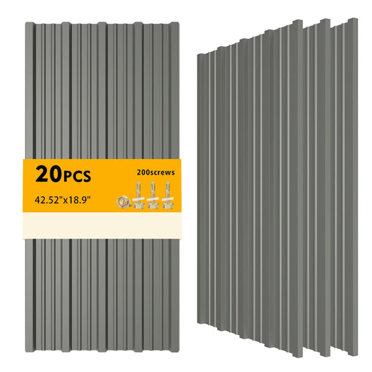 20PCS 111.6ft² Metal Roofing Panels 42.52"x18.9" Corrugated Metal Sheets Galvanized Exterior Siding Roofing Materials for Outdoor House Garages Sheds Pergola Gazebo Chicken Coop Stables, Grey
