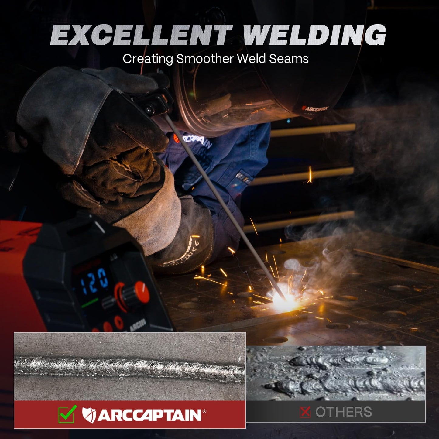 ARCCAPTAIN 220Amp 10PCS Rods Stick Welder, [Large LED Display] ARC/Lift TIG Welding Machine with Synergic Control, IGBT Inverter 110V/220V MMA Welder Machine with Hot Start, Arc force, and Anti-Stick