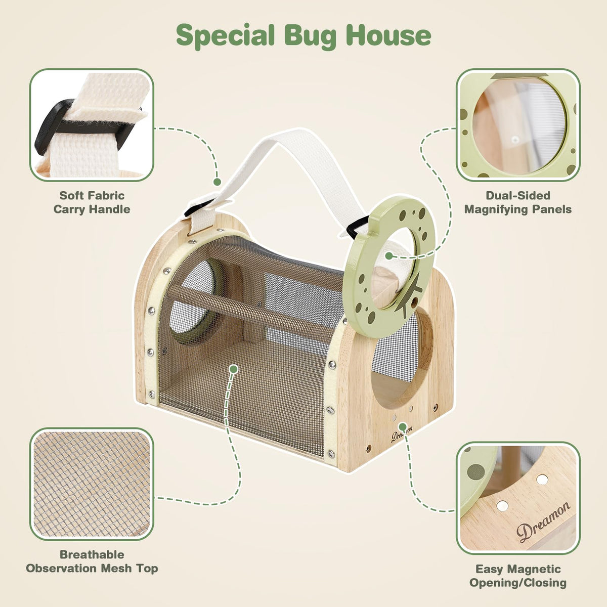 Dreamon Kids Bug Catching Kit, 11PCS Outdoor Toys for Kids Ages 4-8 | STEM Educational Toys Kids Explorer Kit with Wooden Bug Habitat, Bug Vacuum, Butterfly Net and Magnifying Glass
