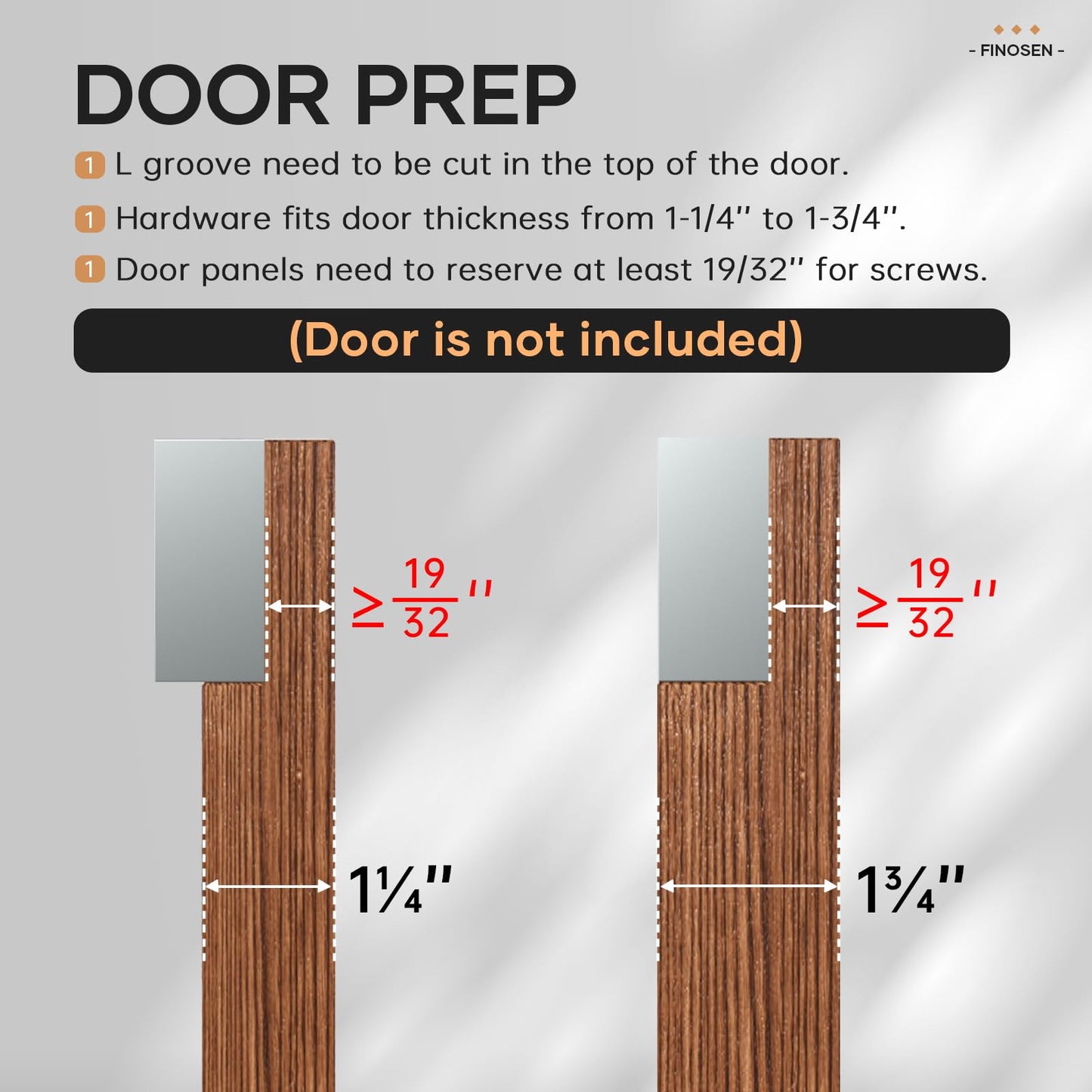 FINOSEN 34inch Concealed Sliding Barn Door Hardware with Soft Close Mechanism, Invisible Floor Track, Fit MIN Opening Width 26in, Wall Mount System, Aluminum(Door is not Included)