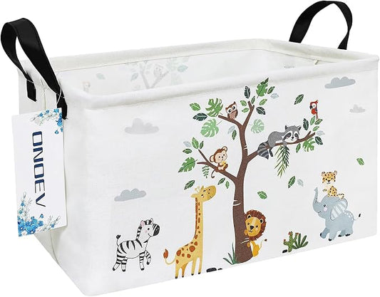 Rectangular Animal Pattern Storage Bin, Decorative Canvas Laundry Basket with Dual Handles, Foldable Toy & Household Organizer, Multipurpose Party Gift Basket for Home Bedroom Dorm