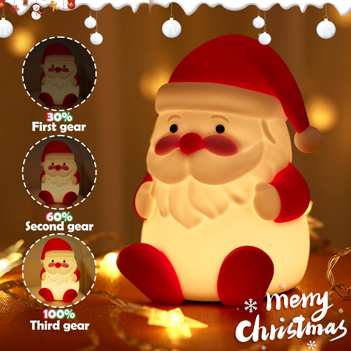 LED Cute Christmas Gift Night Light - Dimmable Bedside Lamp for Nursery - Rechargeable Touch Lamp with Squishy Silicone Cover - Cute Christmas Gift for Boys, irls, Baby, Children - Room Decor for Kids