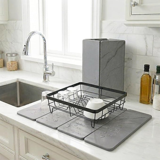 Stone Drying Mat for Kitchen Counter,24"×16" Diatomaceous Earth Dish Drying Mat, Absorbent Drying Stone Mat for Modern Kitchen Countertop (Light Gray, Large)