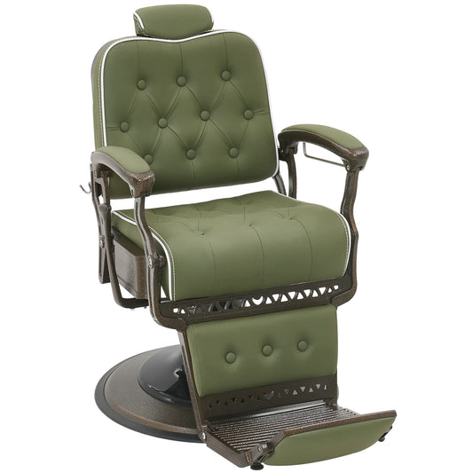 BarberPub Heavy Duty Metal Vintage Barber Chair All Purpose Reclining Hydraulic Pump Salon Beauty Spa Chair Hair Styling Equipment 9218 (Green)