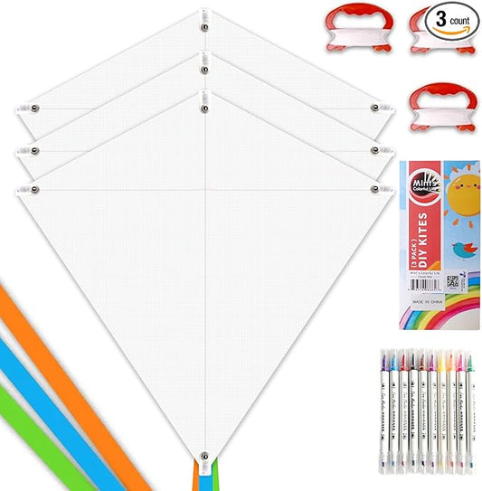 DIY Kites for Kids Kite Making Kit Bulk, Decorating Coloring Kite Party Pack,White Diamond Kite Kits