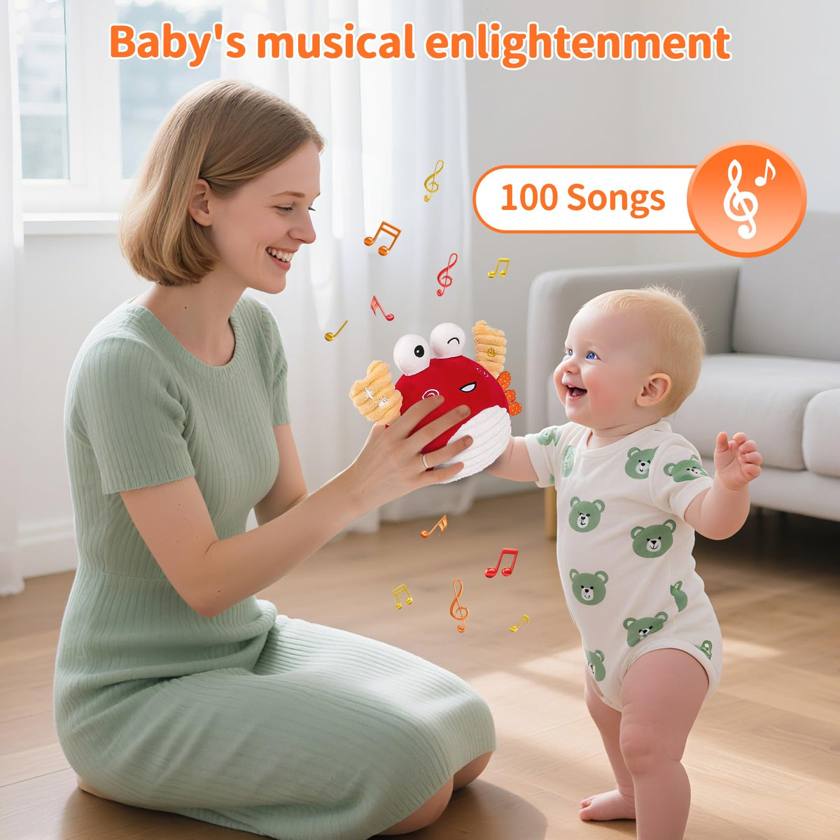 nicknack Baby Toys 0-6 Months – Crawling Dancing Bouncing Musical Learning Plush Crab,Interactive 100+ Songs Toy for 1 2 3 Year Old Boys Girls Sensory Birthday Gifts