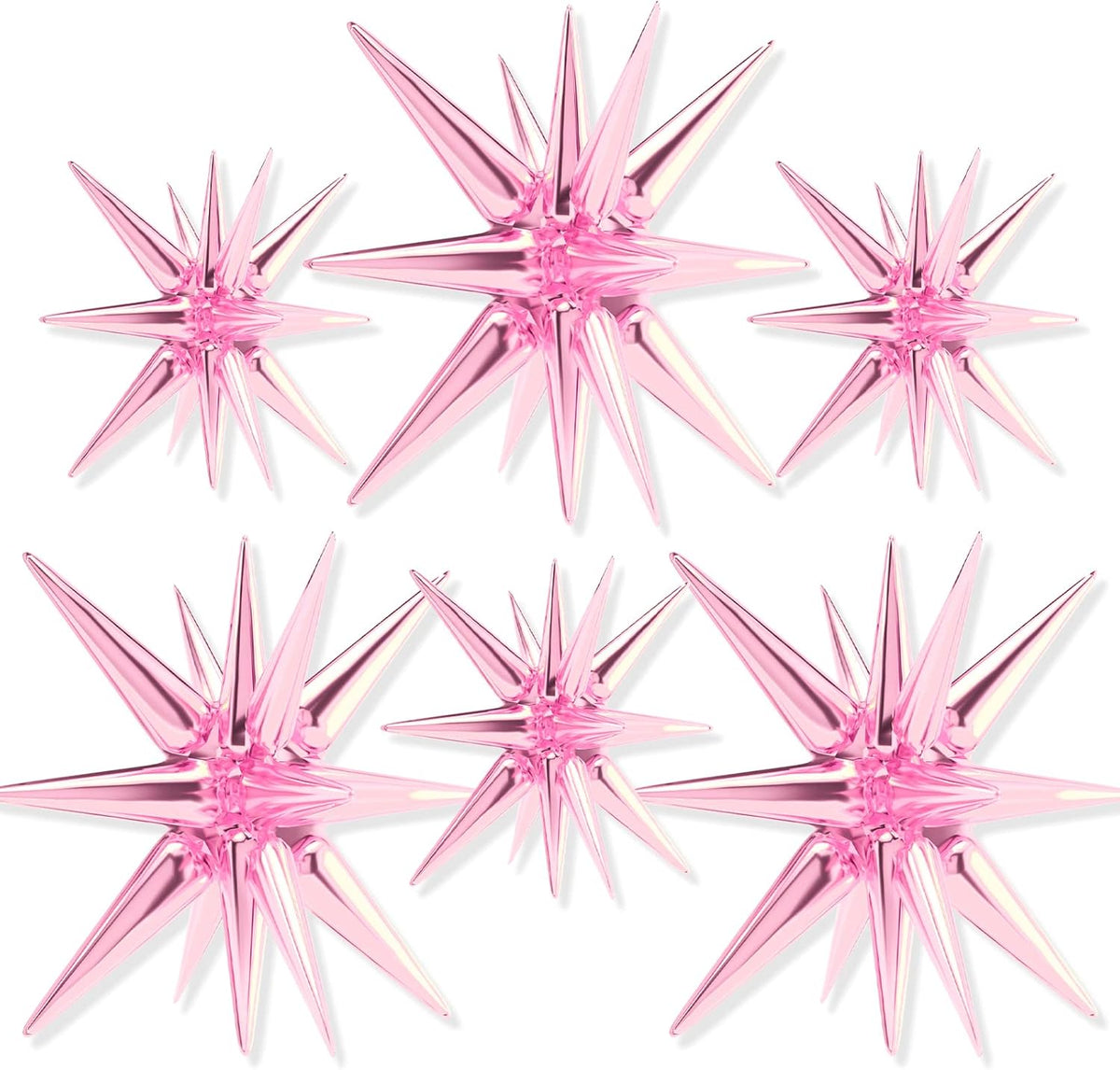 PartyWoo Pink Star Foil Balloons - 6-Piece Mylar Set for Birthday, Gender Reveal & Weddings | 22-Inch