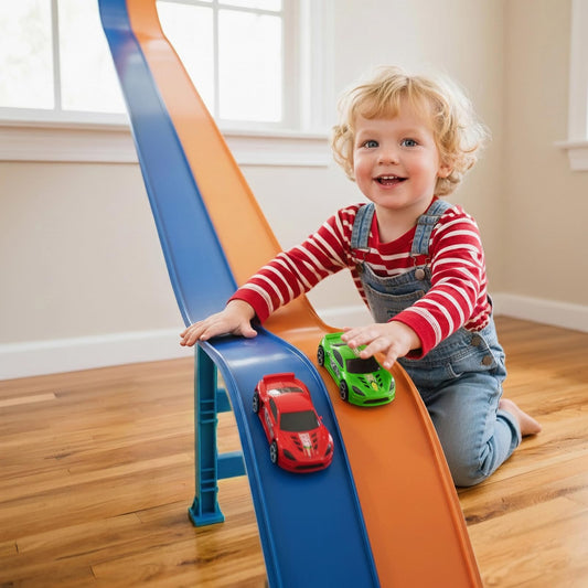 Flexible Race Track 15 Ft for Kids with 2 Toy Cars, US Certified Safe PVC Car Track Withstands Repeated Bending, Compatible with 1/64 Scale Model Cars and Powerful Suction Cups for Age 3+