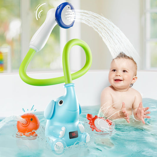 Baby Bath Shower Head with Water Thermometer, 3-in-1 Rechargeable Bath Toys, 3 Exchangable Shower Heads and Soft Silicone Baby Brush, for Newborns, Toddlers in The Tub or Sink - Automatic Ⅱ