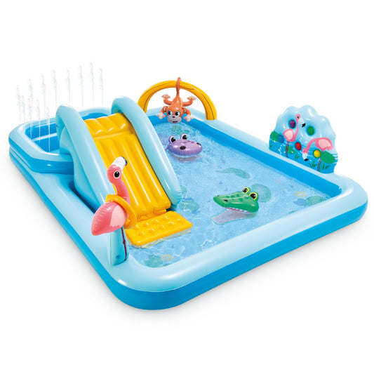 Intex 96" x 78" x 28" Inflatable Jungle Adventure Play Center Spray Kiddie Pool - Backyard Kids Water Slide, Outdoor Blow-Up Splash Pad for Toddlers