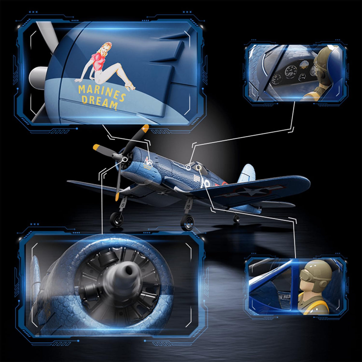 Volantexrc Brushless RC Planes, 4 Channel F4U Corsair RTF RC Airplane Fighter, 6-Axis Gyro wiih 3 Flight Modes, One-Key Aerobatic, Wingspan 500mm Fuselage 396mm, with 3 Batteries, Ideal Park Flyer