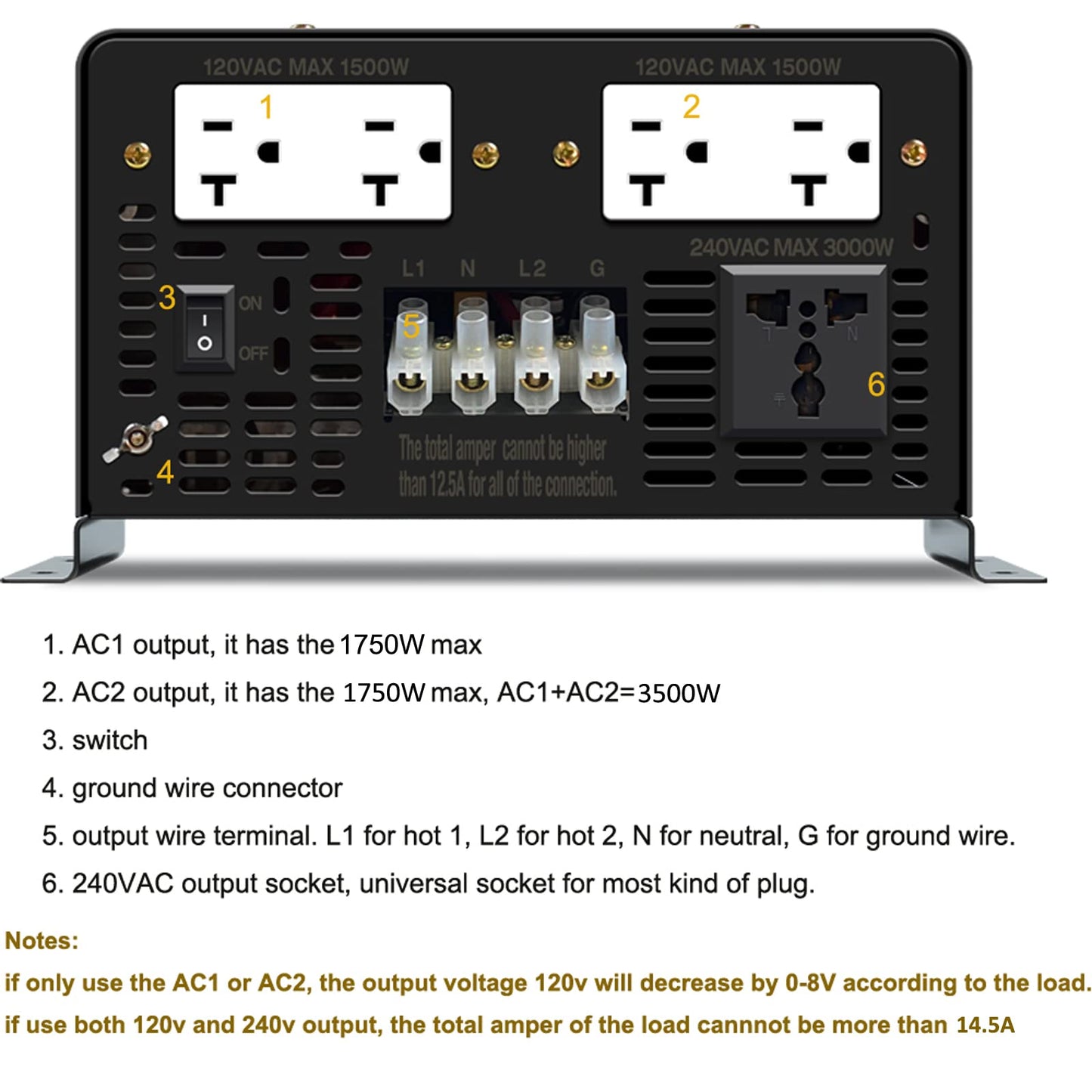 WZRELB 3500W 36V Pure Sine Wave Inverter,36 Volt DC to AC 120V 240V Split Phase Power Inverter,7KW Surge,5 AC Outlets,AC Hardwire Terminal,High Efficiency up to 91.6%,Wireless Remote