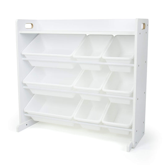 Humble Crew Toy Storage Organizer with 9 Removable Storage Bins for Kids Playroom, 3-Tier with Top Shelf Toddler Toy Organization, White/White