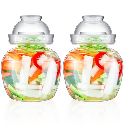 2 Pcs Glass Fermentation Jar Pickle Jar Kimchi Containers 1.5l Traditional Fermenting Pickle Pot with Water Seal Airlock Lid for Wine Brewing, Sauerkraut, Vegetable, Kombucha, Canning Fermentation Kit