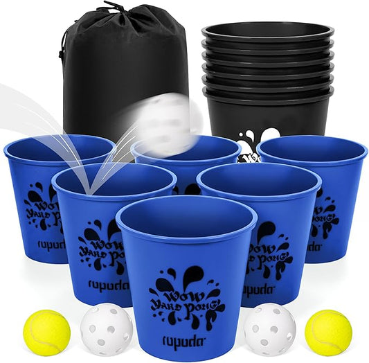 ropoda Giant Yard Pong,Yard Games with Durable Buckets and Balls, Outdoor Game with Carry Bag for The Beach,Lawn, Great Gift Choice for Families（Blue and Black）