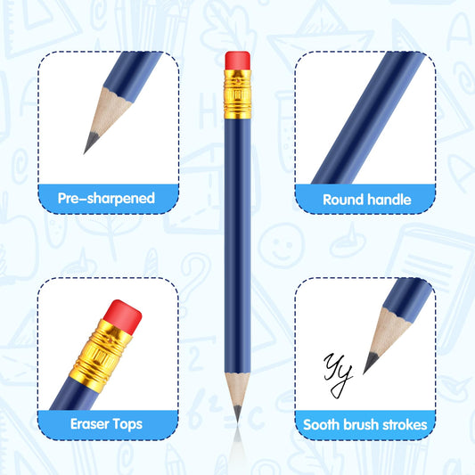 24 Pcs Mini Half Pencils Blue Golf Pencils with Erasers Bulk 4 Inch Short Pre Sharpened Pencil Small Pencil for Games Baby Shower Bridal Shower Wedding Presents Classroom Back to School Office Pocket