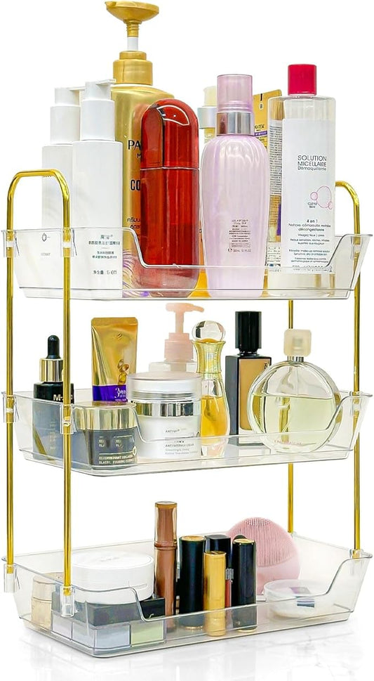 Leoenir 3-Tier Bathroom Organizer Countertop – Makeup, Perfume, and Skincare Storage Tray for Bathroom, Dresser, and Vanity