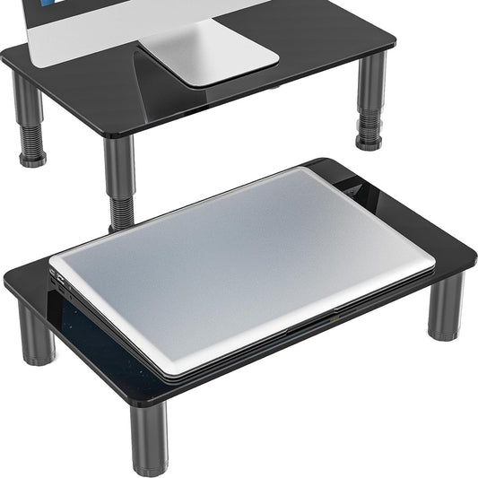 2 Pack HD01B-202 Hemudu Computer Monitor Stand Riser with Height Adjustable Multi Media Desktop Stand for Flat Screen