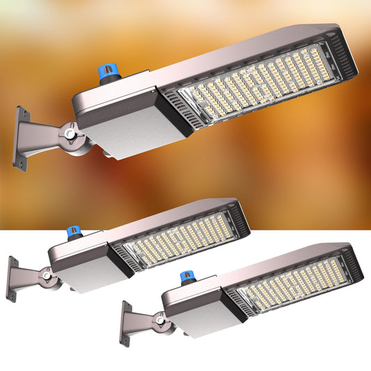 400W LED Parking Lot Lights Outdoor 100000lm(250LM/W) IP65 Commerical LED Parking Lot Lights with Smart Photocell 6KV SPD 5000K Arm Mount Flood Lighting for Parking Lot, Roadways,Stadium,Yard,-2Pack