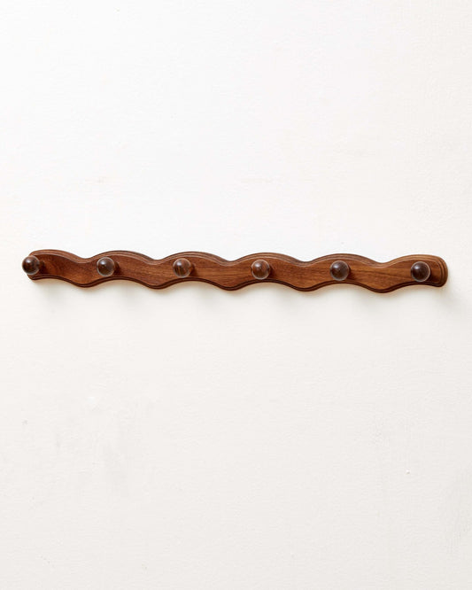 Wood Coat Rack Wall Mount - Walnut Coats Hook Hanger Wall-Mounted, Wave-Shaped Entryway Hanging Racks with 6 Hooks for Jacket Keys Hats Robes Towels Bags, Living Room Mudroom Bathroom Bedroom Hallway